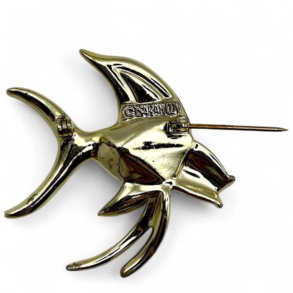 Vintage Sarah Coventry Tropicana Angel Fish Brooch Pin Watermelon Rhinestone
